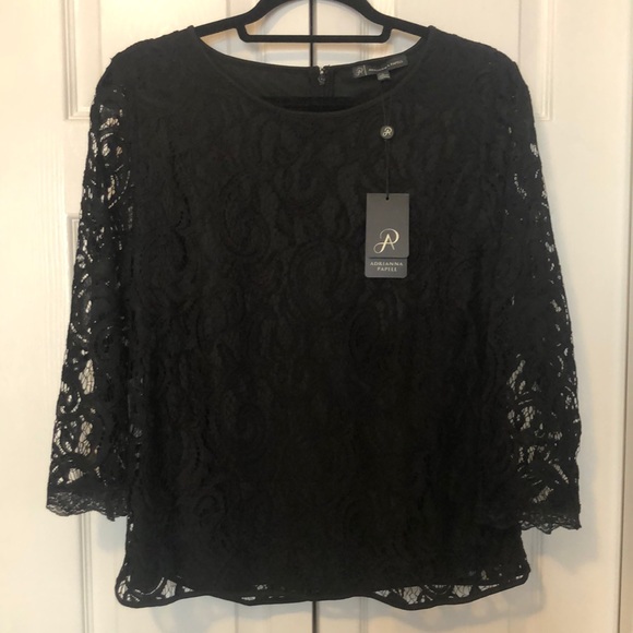 Adrianna Papell 3/4 sleeve black lace top NWT - Picture 1 of 7